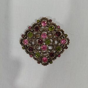 Sarah Coventry Pink and Green Rhinestone Brooch